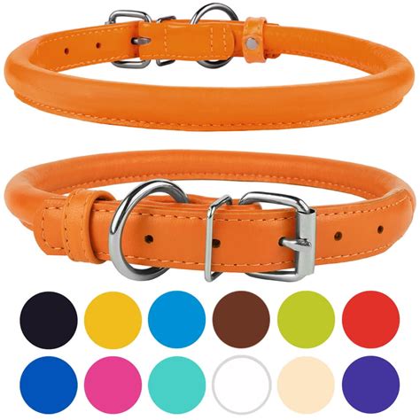 Leather and cashmere dog collar in orange .